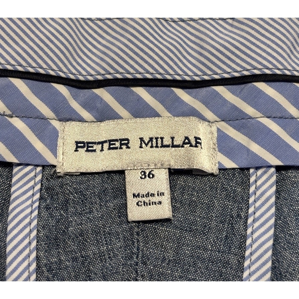Peter Millar Chambray Cotton Casual Golf Shorts Indigo Blue Men's 36 (Fit 37x8) - Picture 2 of 10